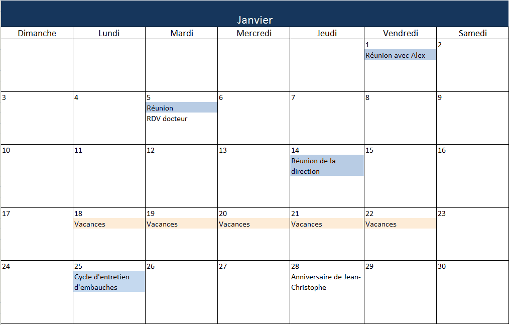 Créez un calendrier 2016 dans Excel (Modèle gratuit).