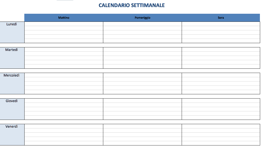 Schema menù settimanale da stampare: idee pranzo e cena