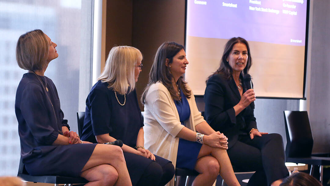 Co-founder and managing director Joanna Lohkamp speaks on a panel including CEO Jill Angelo, CFO Jenny Ceran, and NYSE President Stacey Cunningham