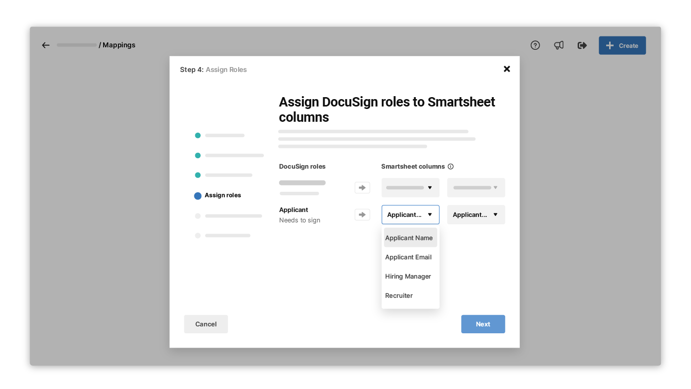 Assign DocuSign roles to Smartsheet columns