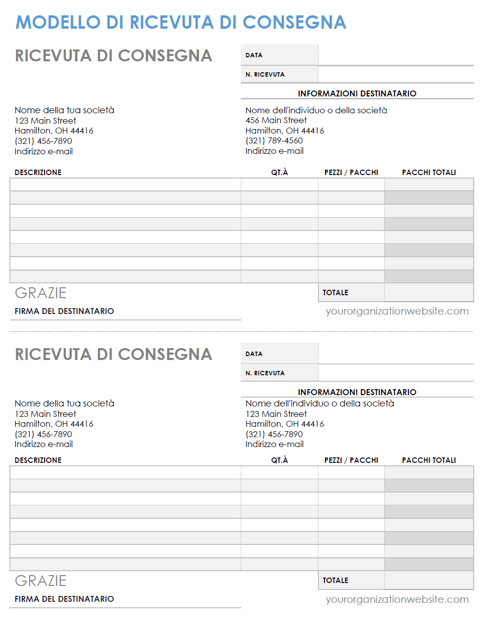 modello di ricevuta di consegna