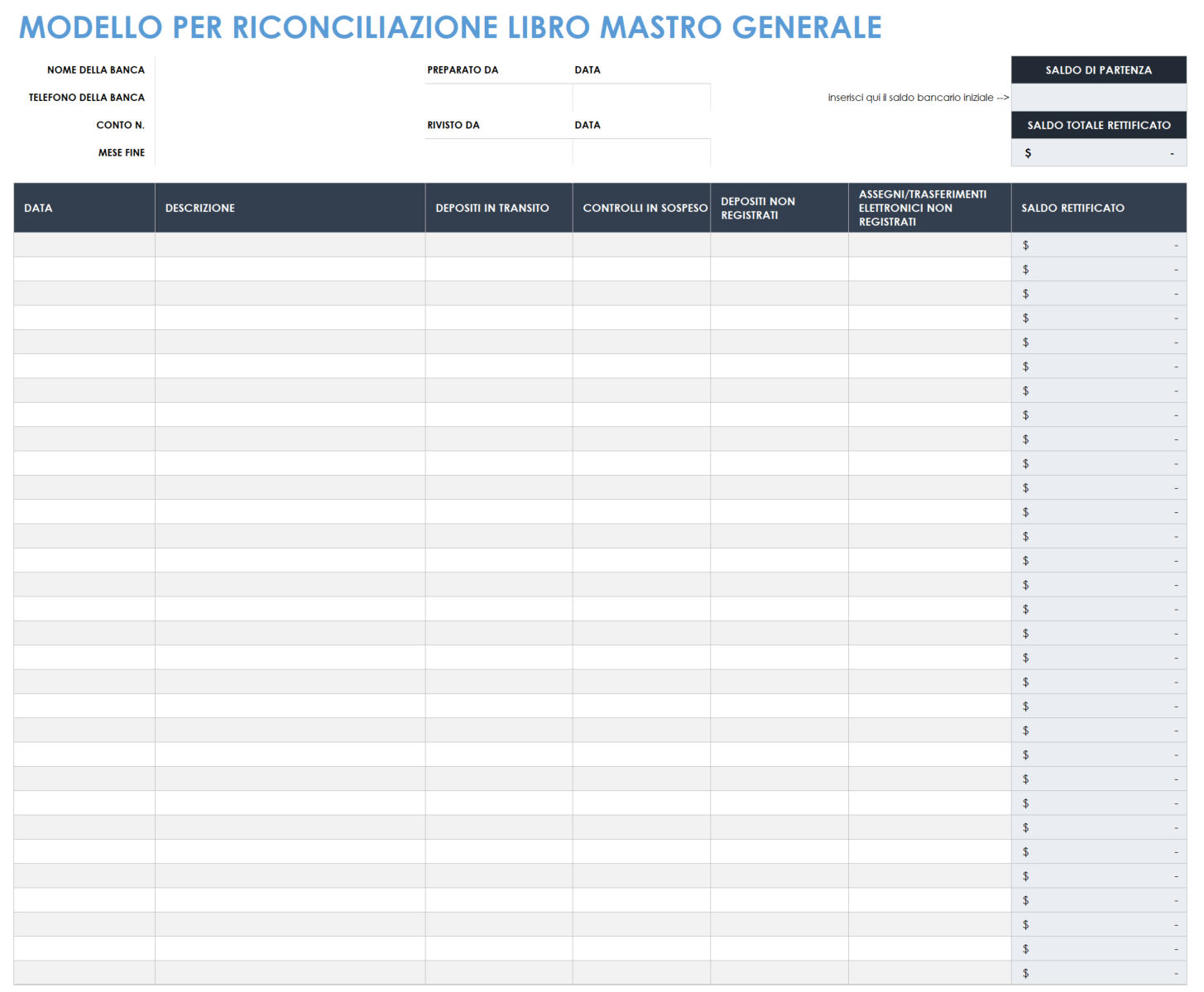 modello di riconciliazione della contabilità generale