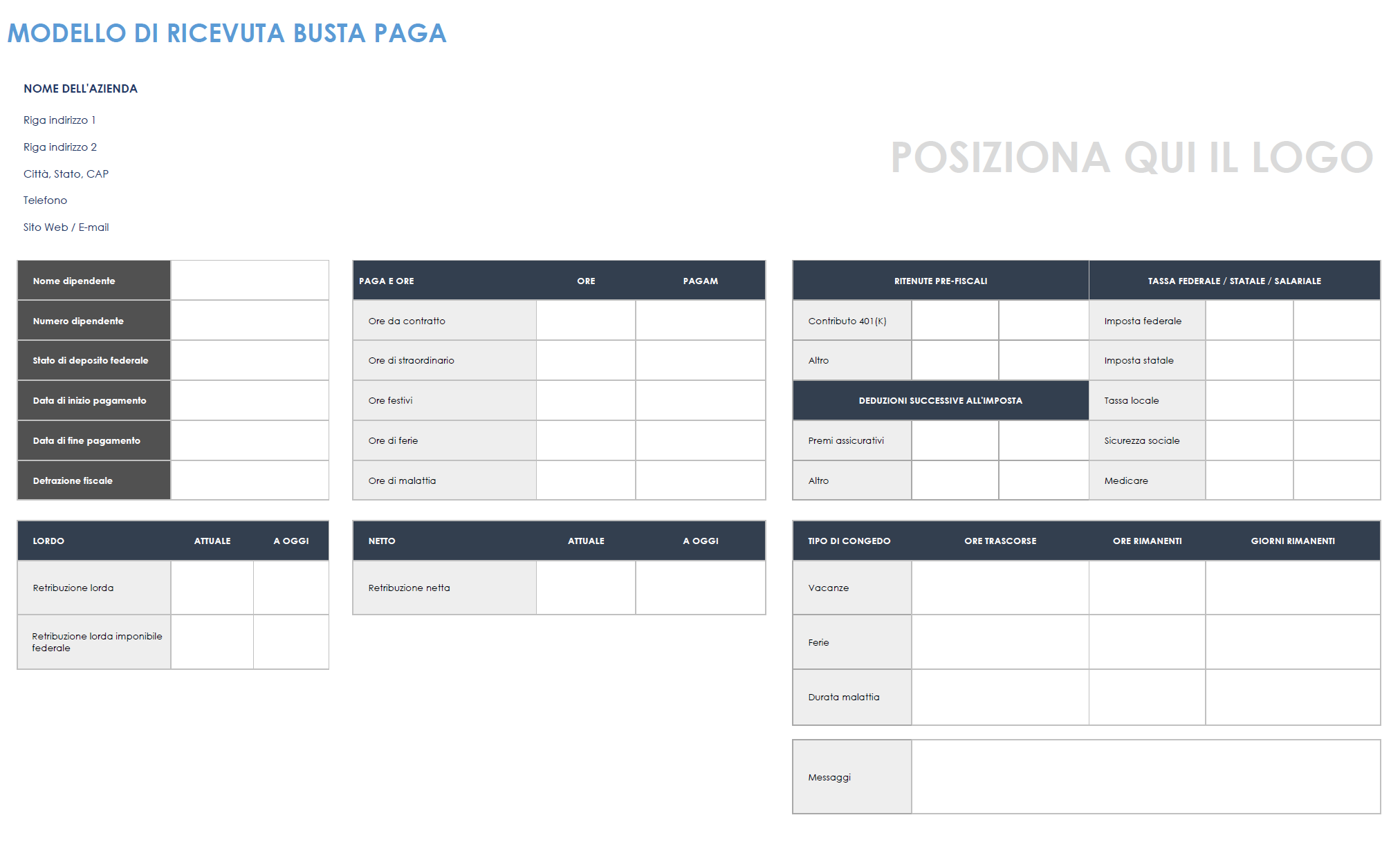  modello di ricevuta del libro paga