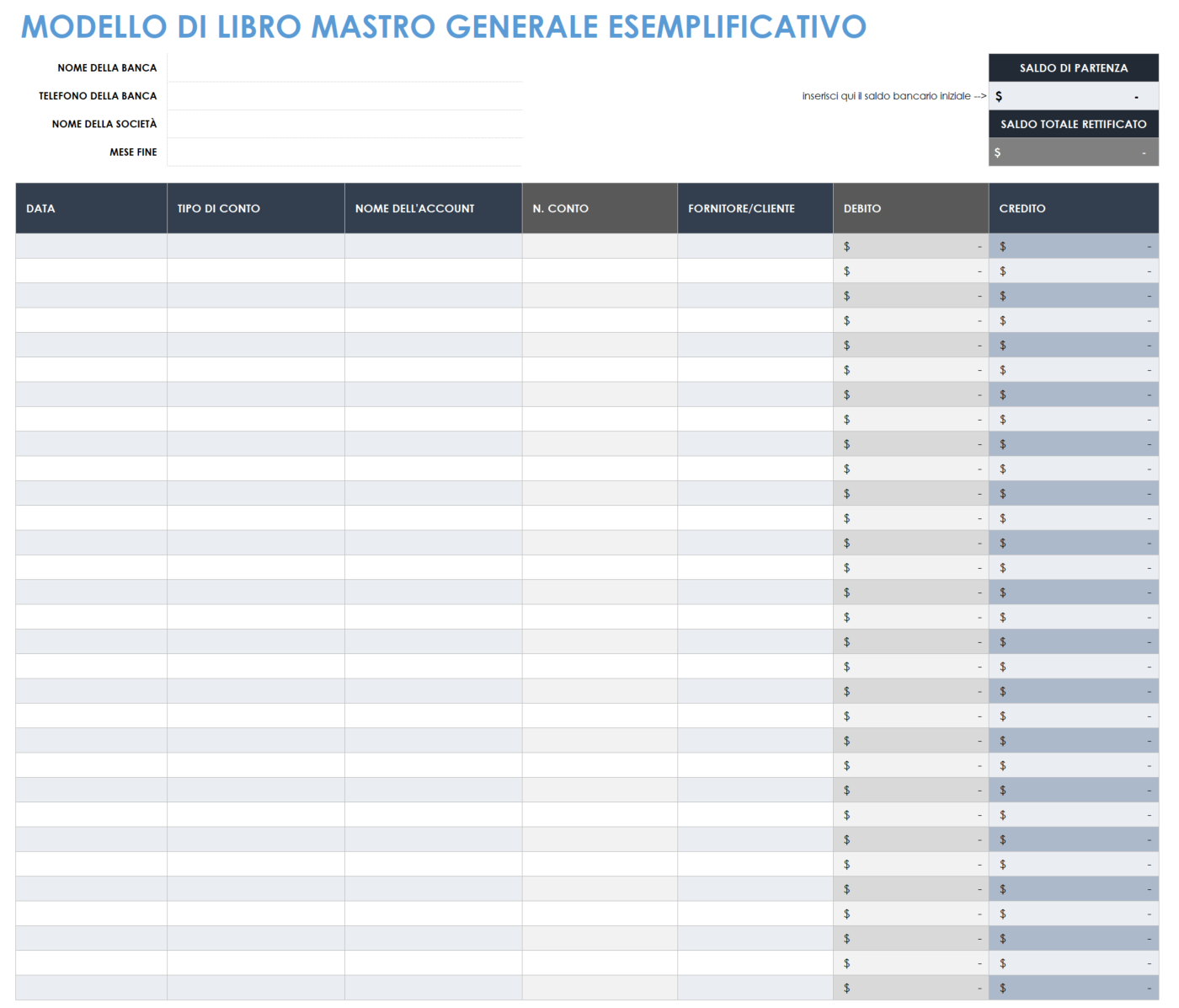 modello di contabilità generale di esempio