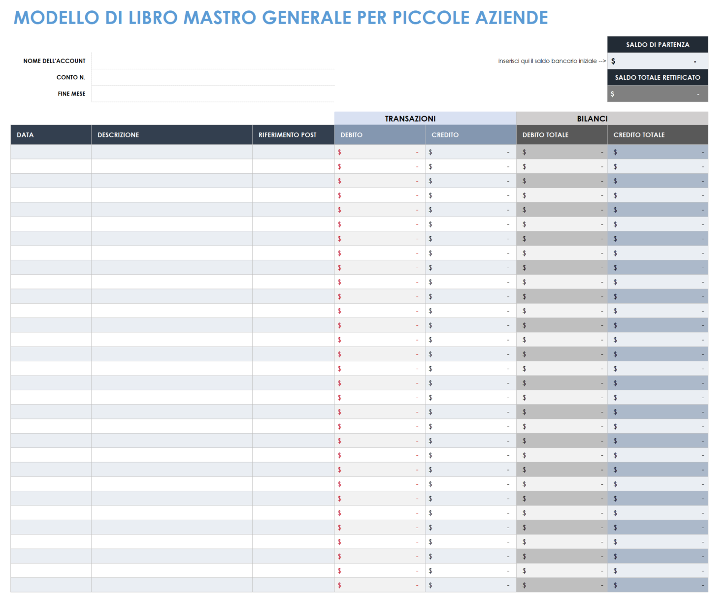  modello di contabilità generale per piccole imprese