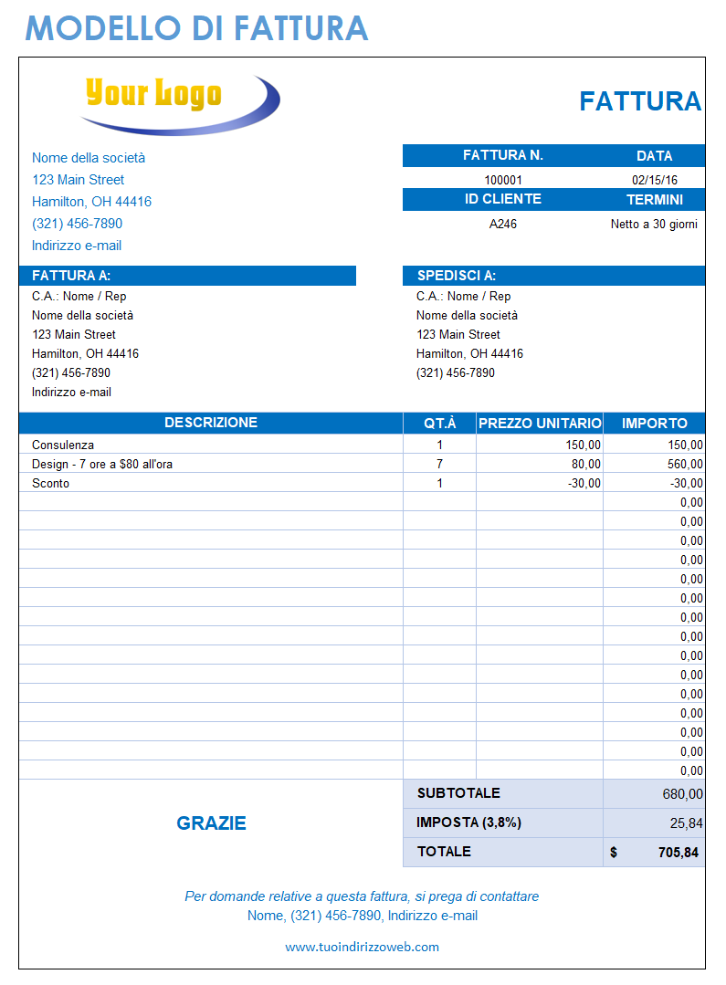 Modello di fattura di fatturazione