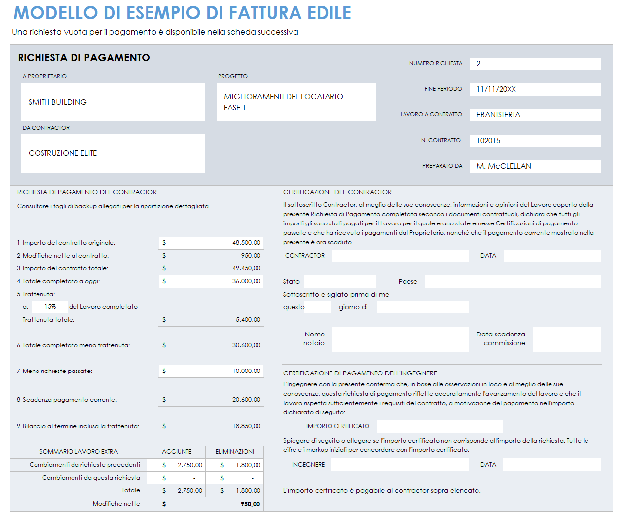 Esempio di fattura per l'edilizia