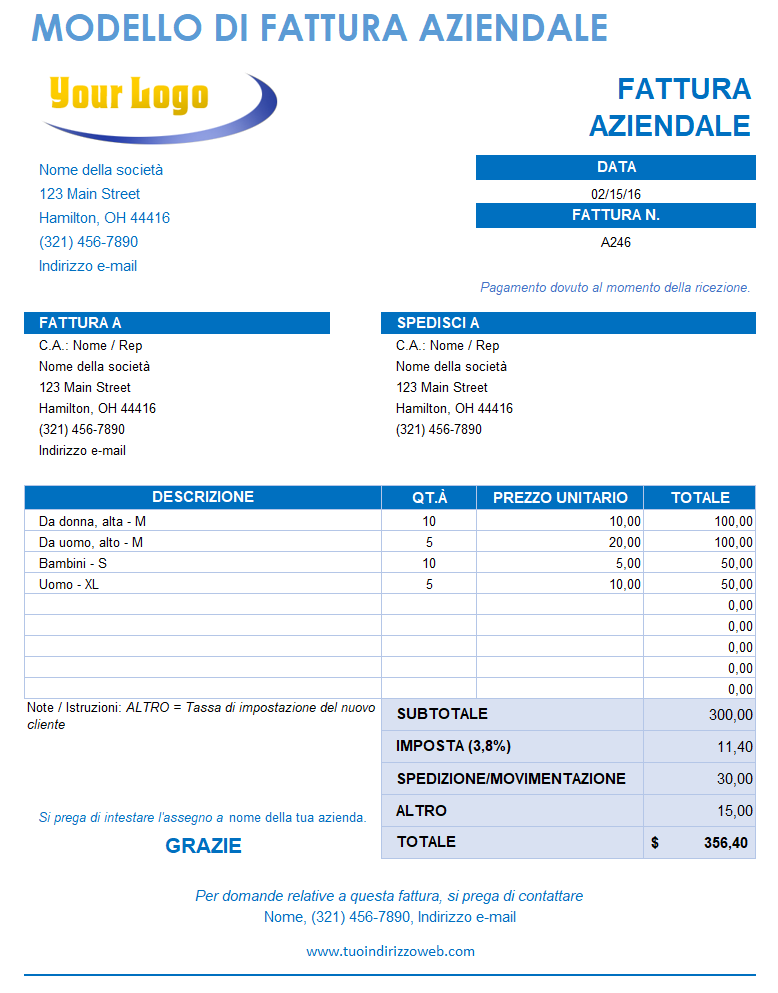 Modello di fattura aziendale