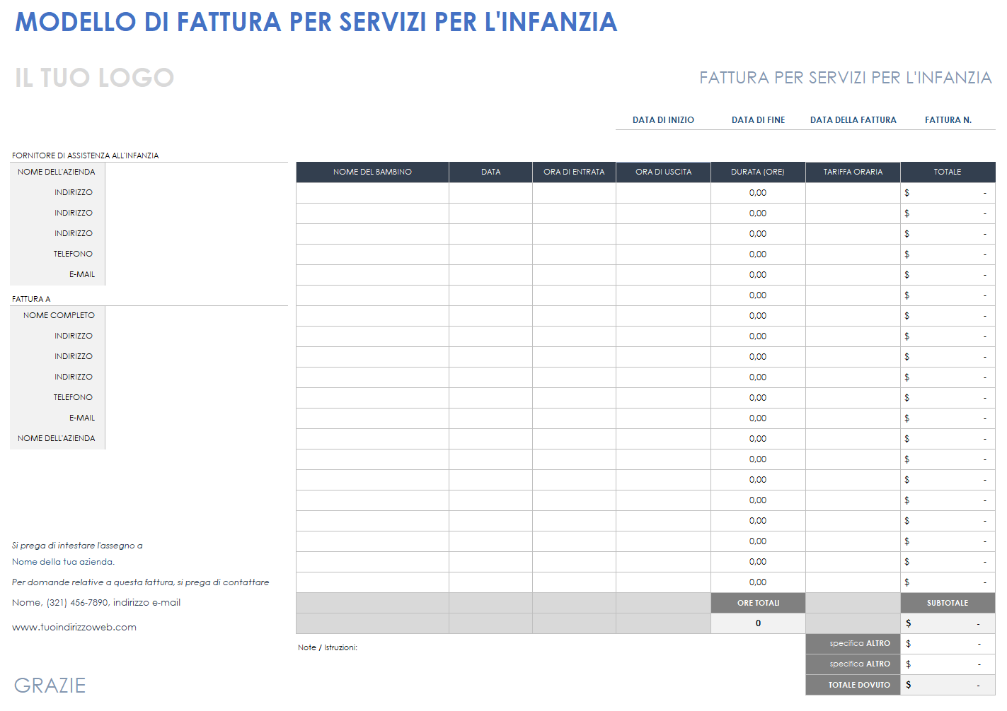 Fattura per l'infanzia