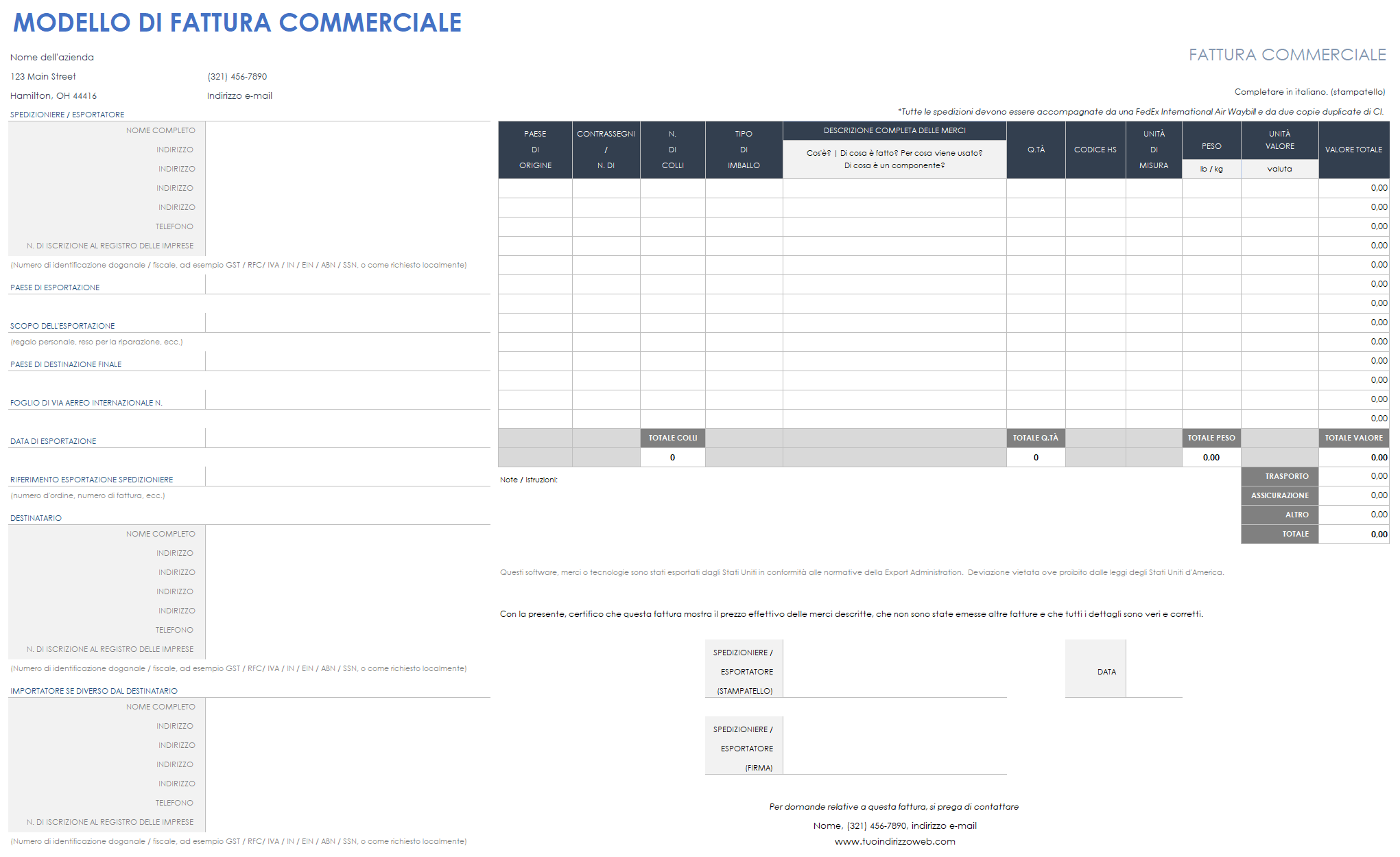 Modello di fattura commerciale