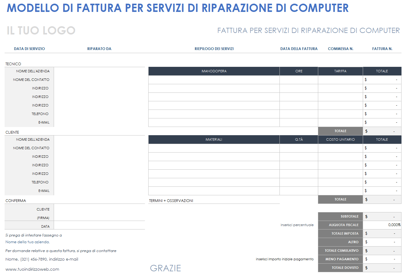 Fattura per riparazione computer