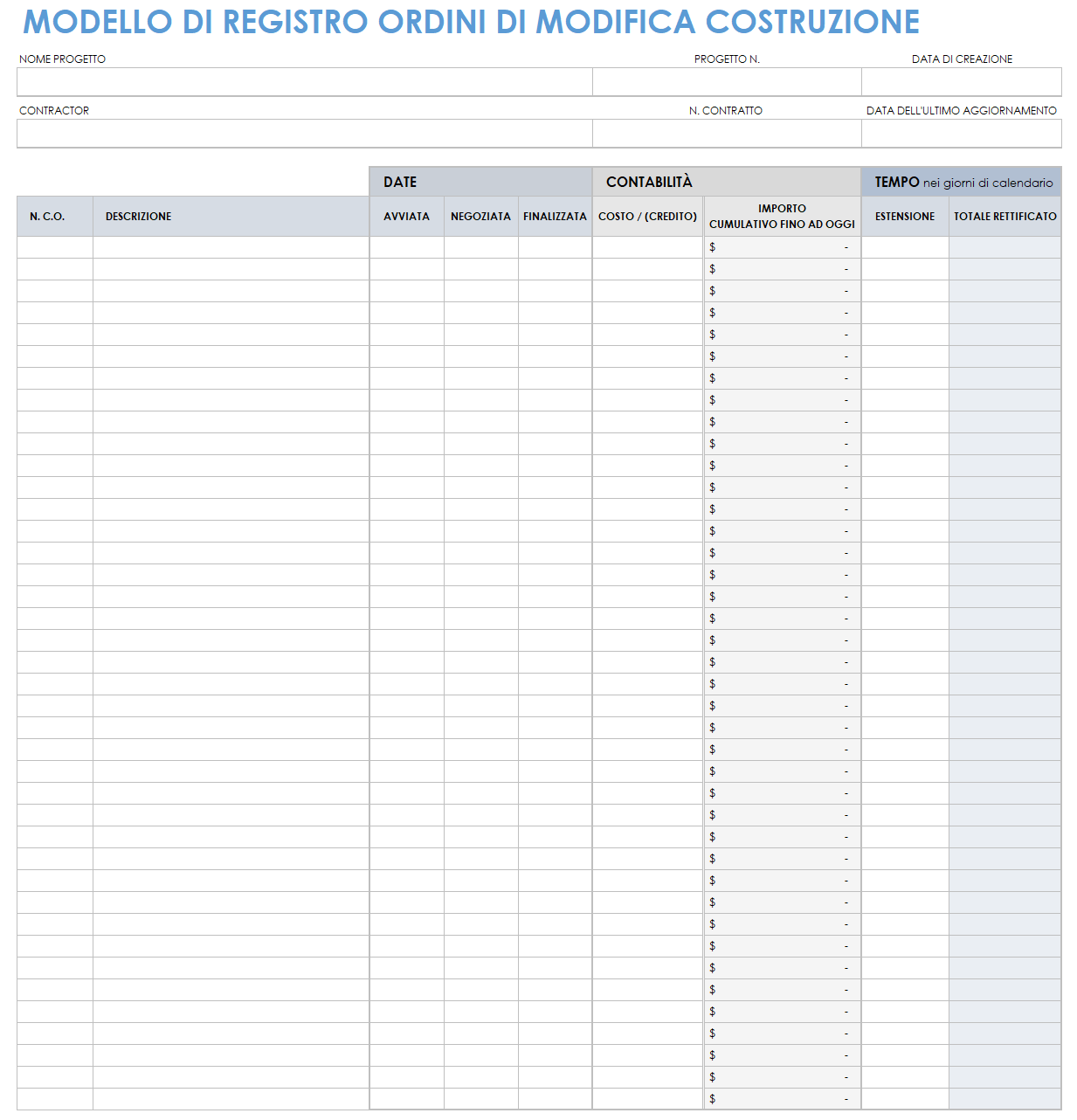 Registro degli ordini di modifica della costruzione