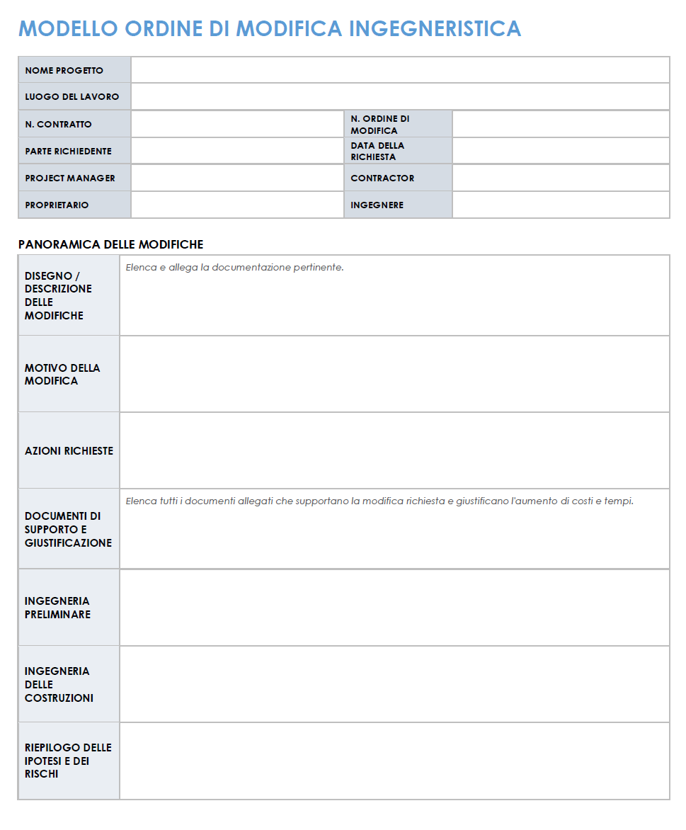 Modello di ordine di modifica tecnica