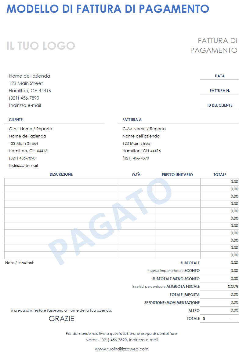 Fattura di pagamento
