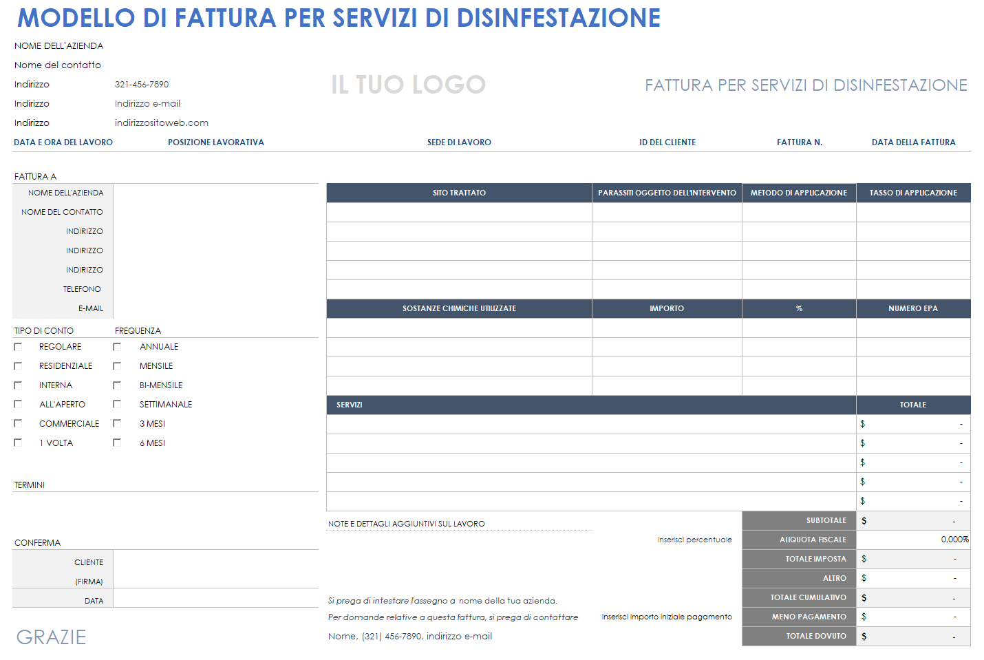 Fattura di disinfestazione