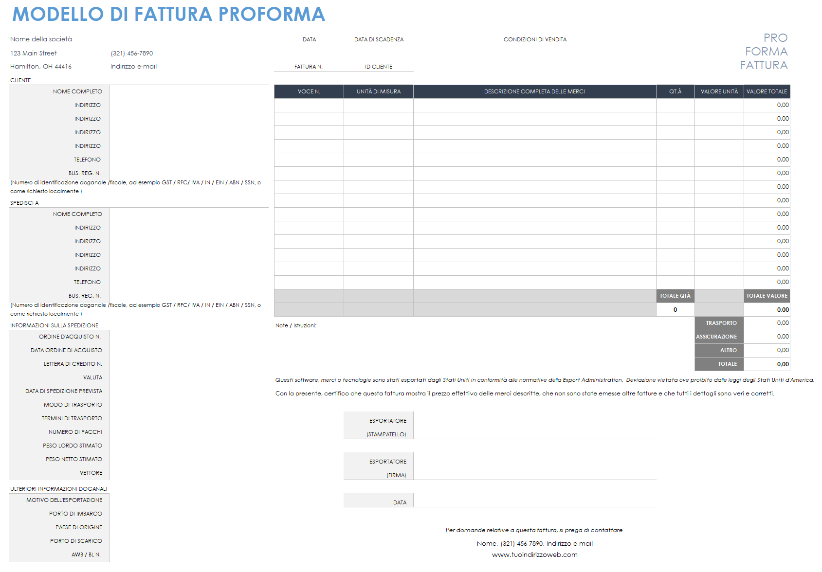 Modello di fattura proforma