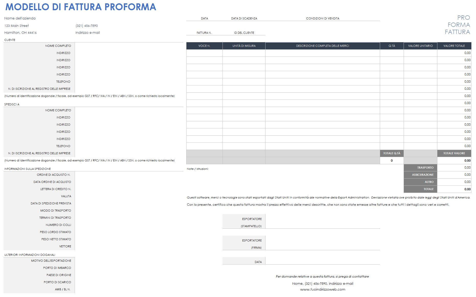 Modello di fattura proforma