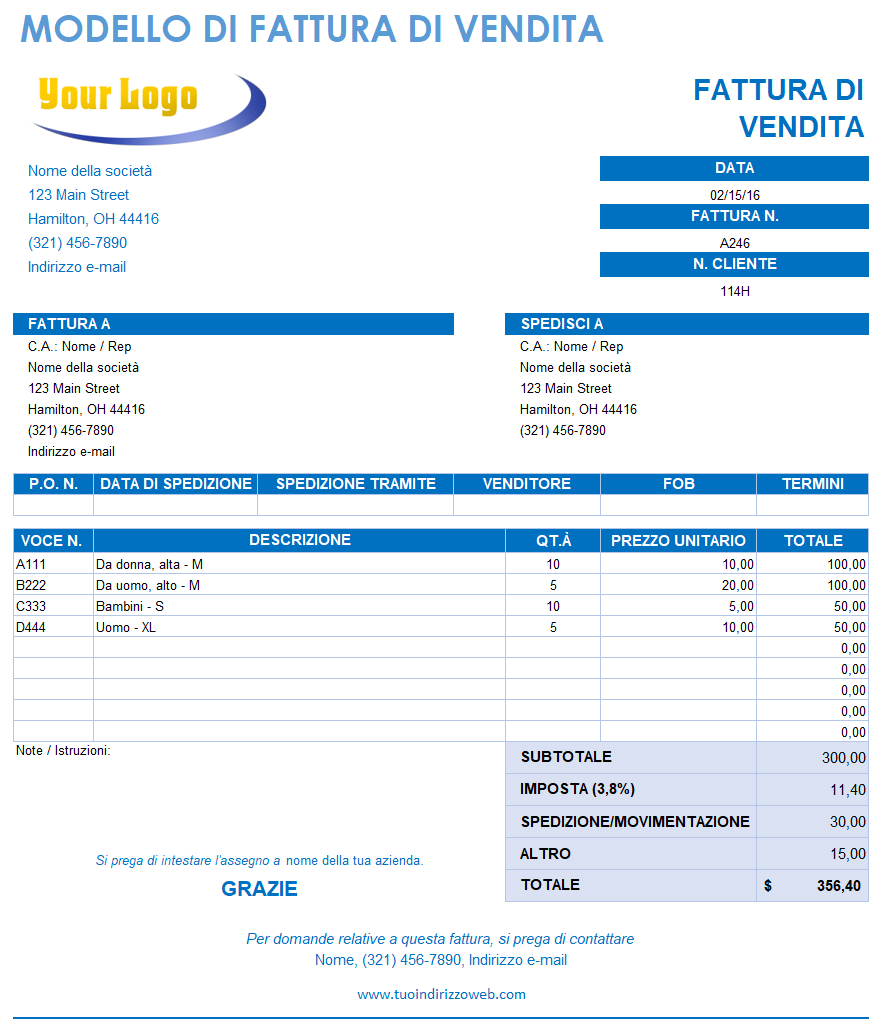 Modello di fattura di vendita