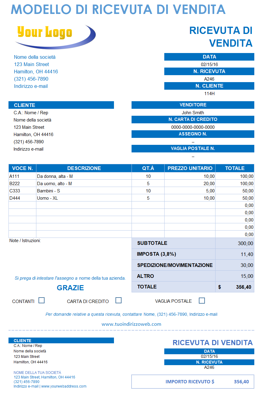 Modello di ricevuta di vendita