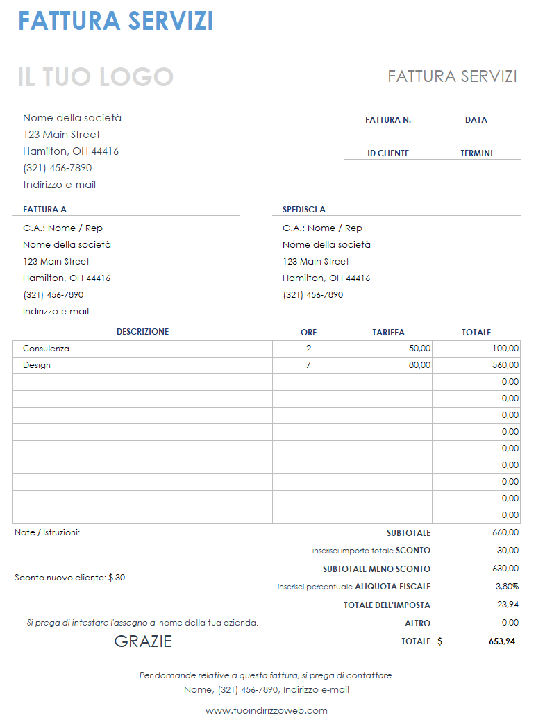 Modello fattura servizi