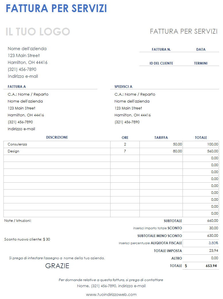 Modello fattura servizi