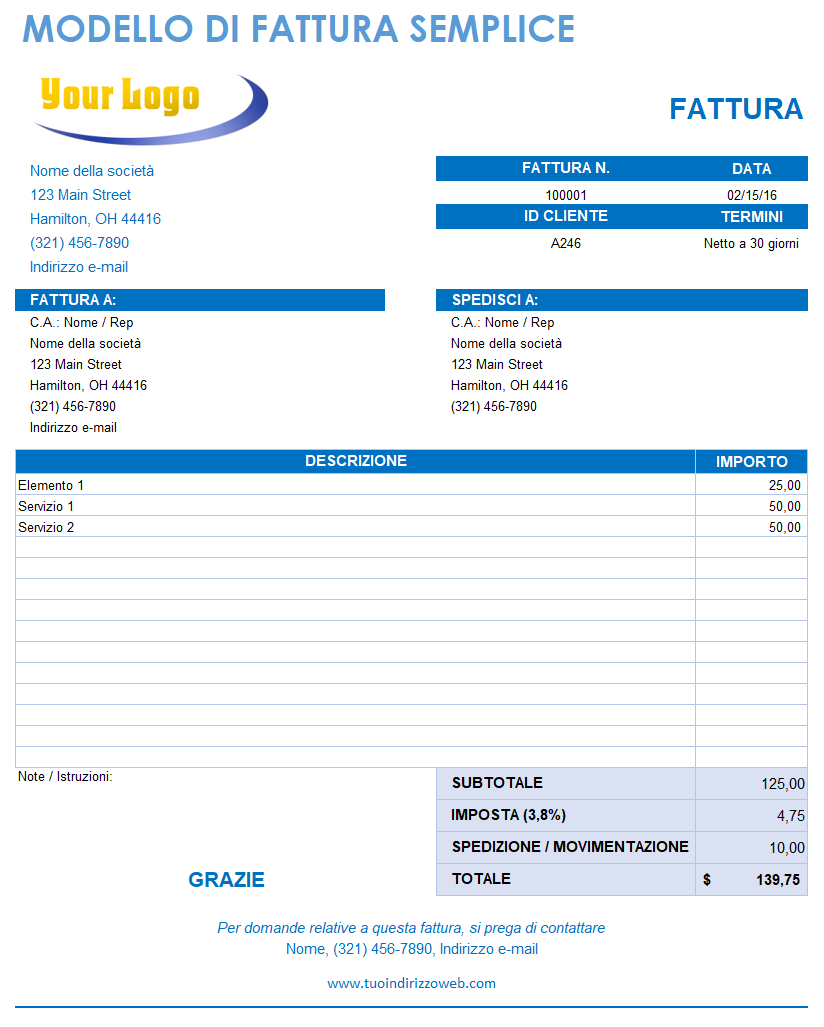 Modello di fattura semplice