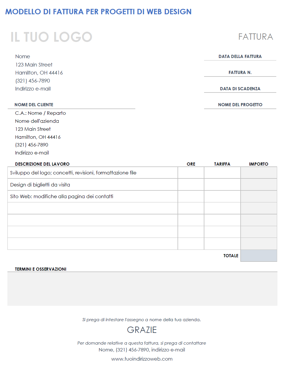 Fattura di progettazione web