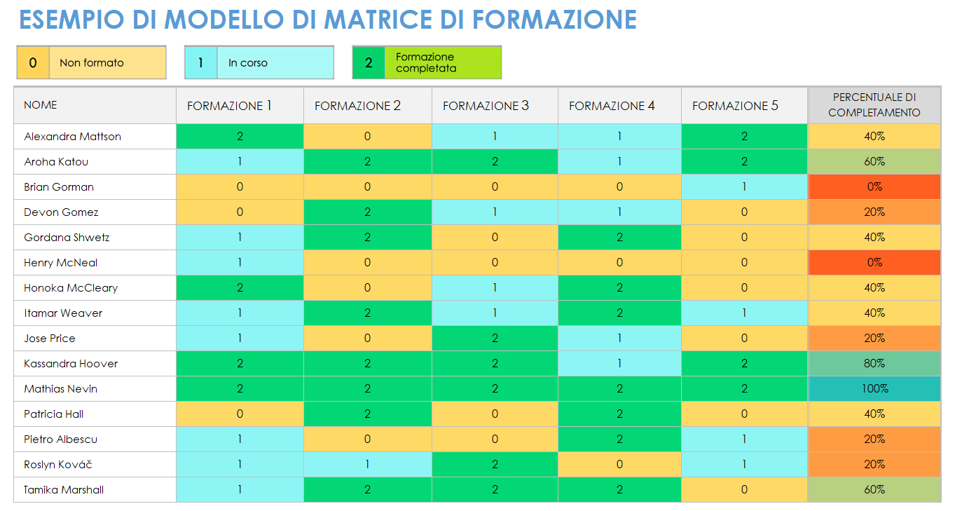 Esempio di modello di matrice di addestramento