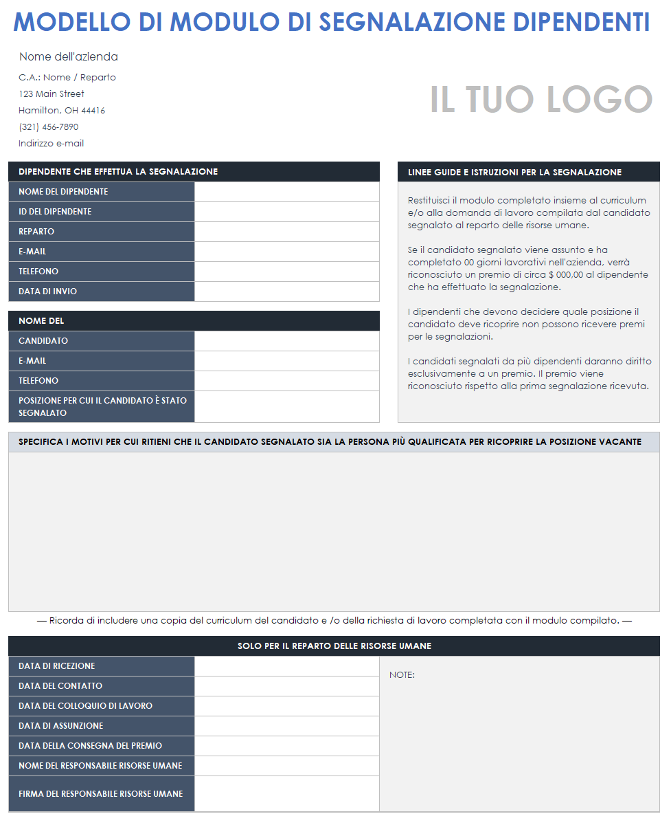 Modulo di segnalazione del dipendente