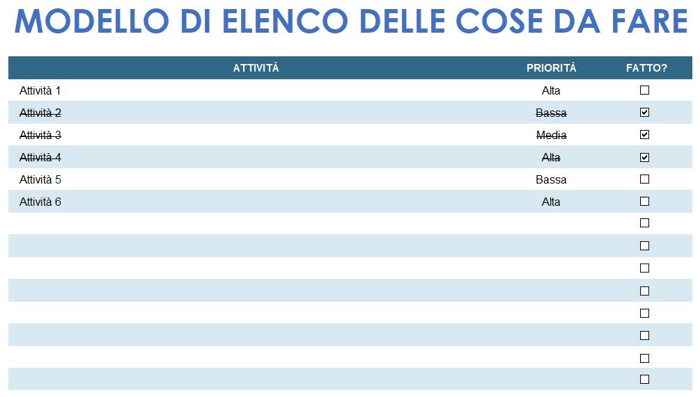  Modello di lista delle cose da fare