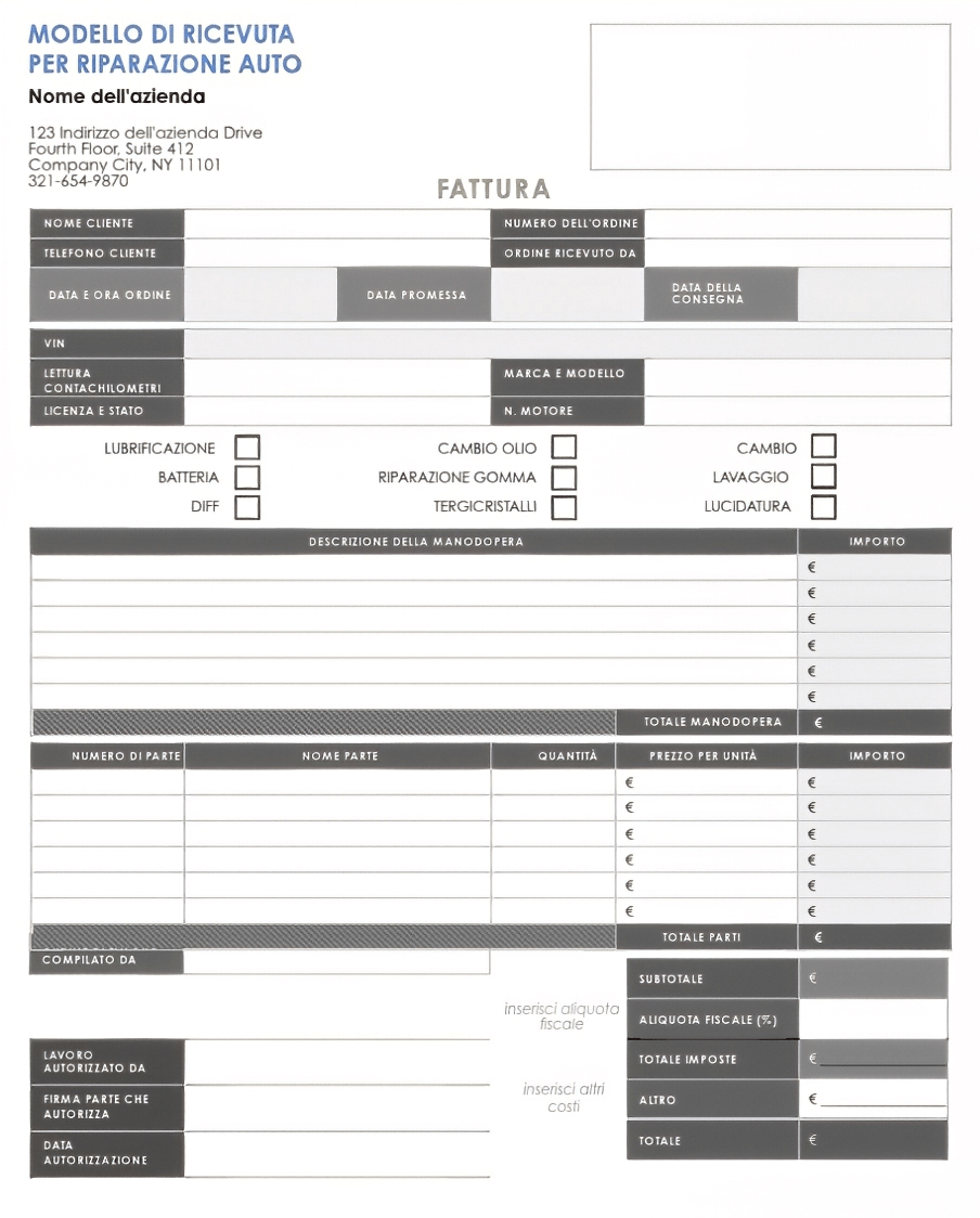  Modello di ricevuta di riparazione automatica