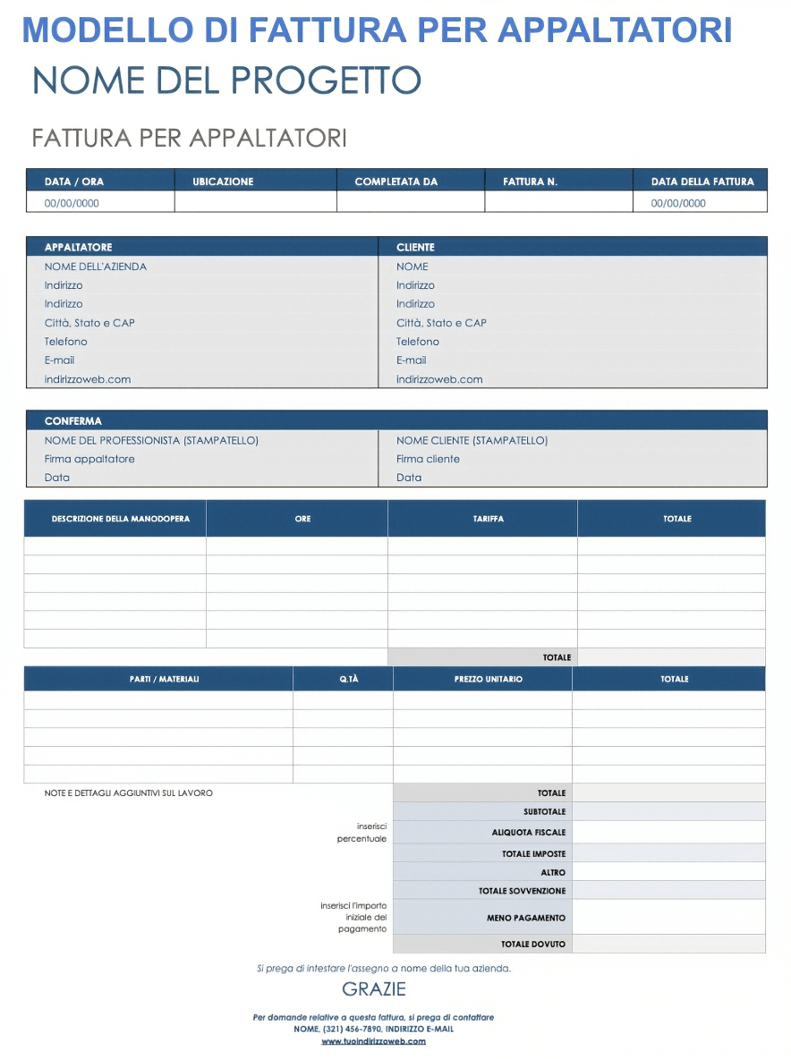  Modello di fattura dell'appaltatore