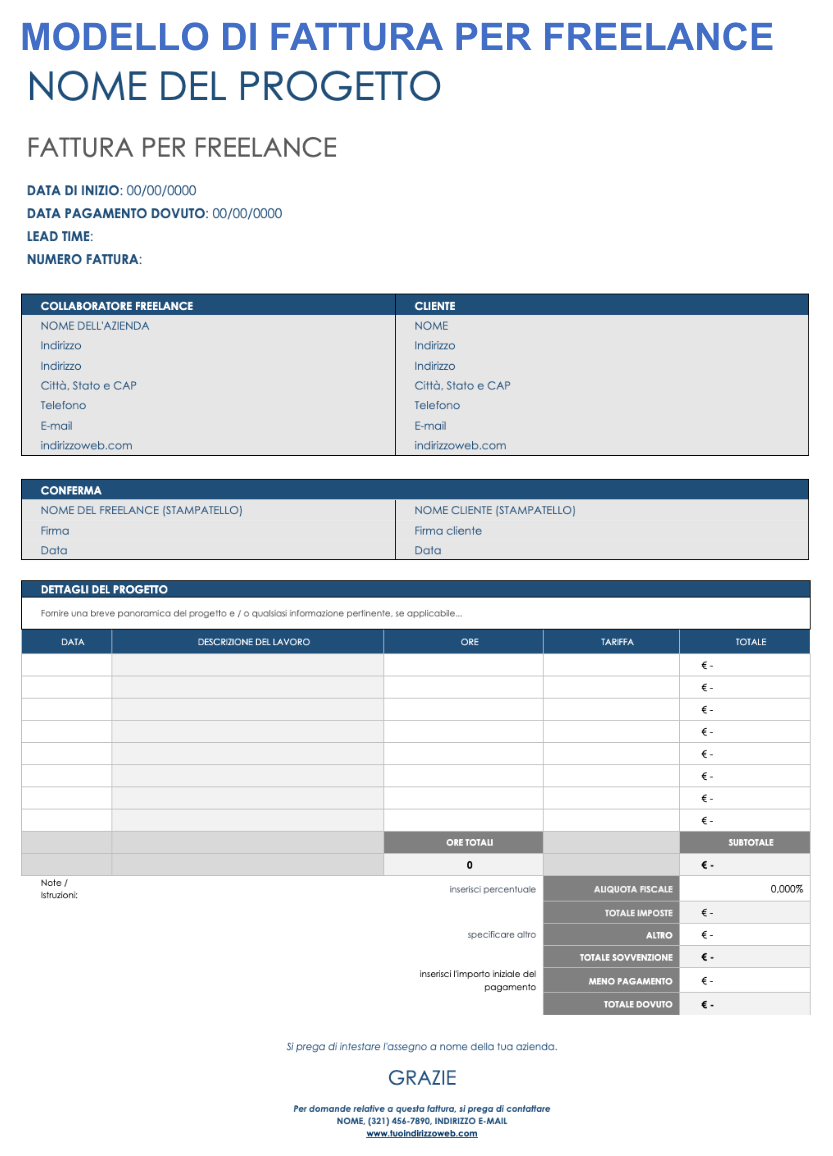  Modello di fattura per freelance
