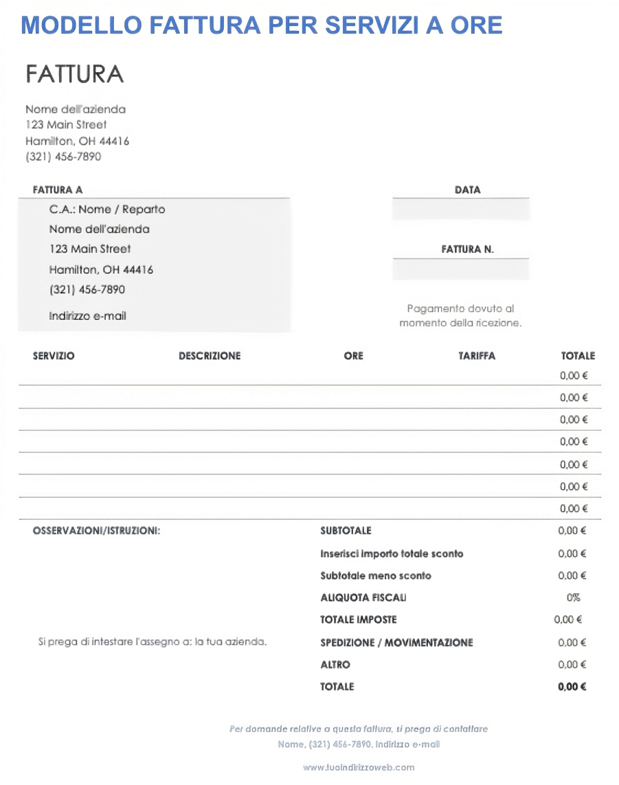  Modello di fattura oraria