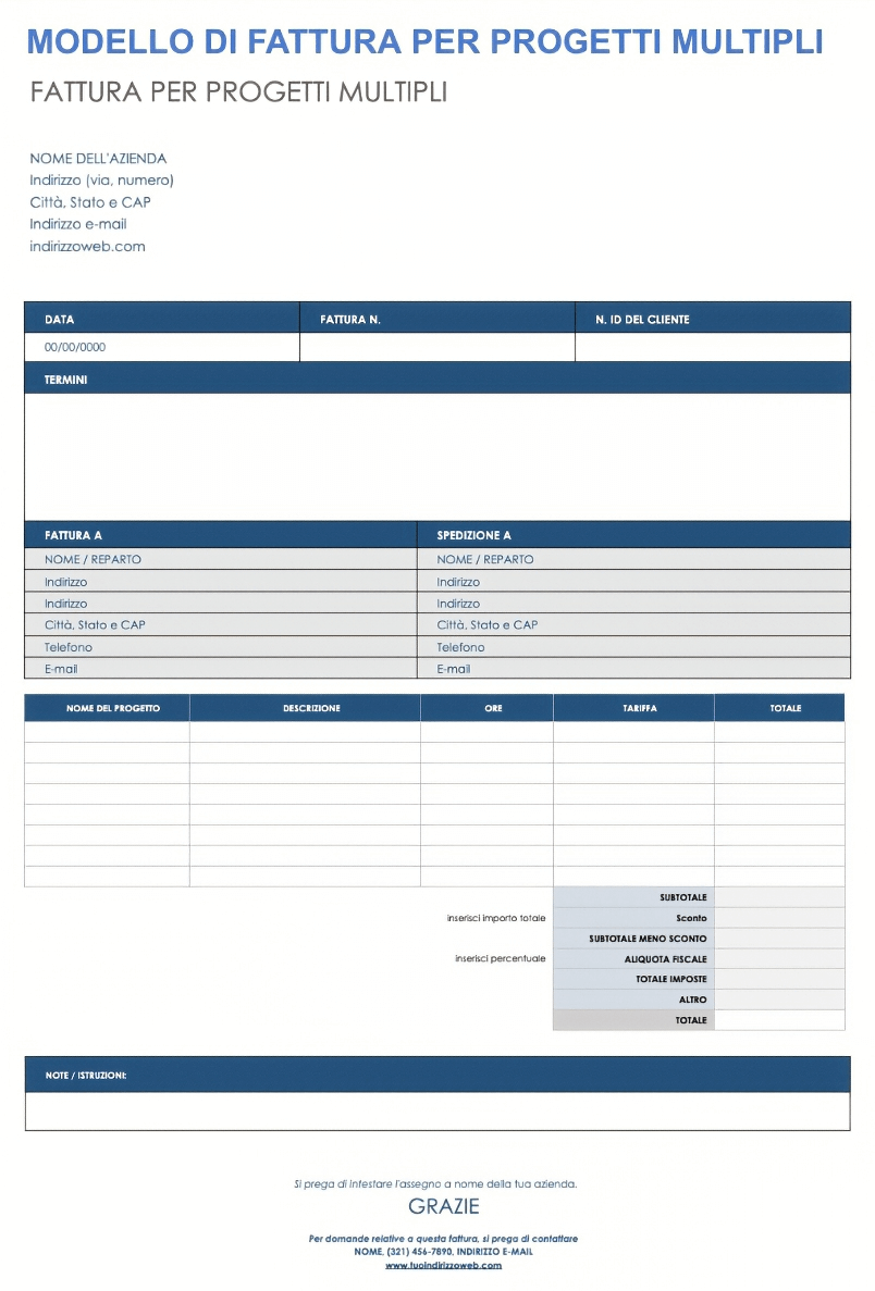  Modello di fattura per progetti multipli