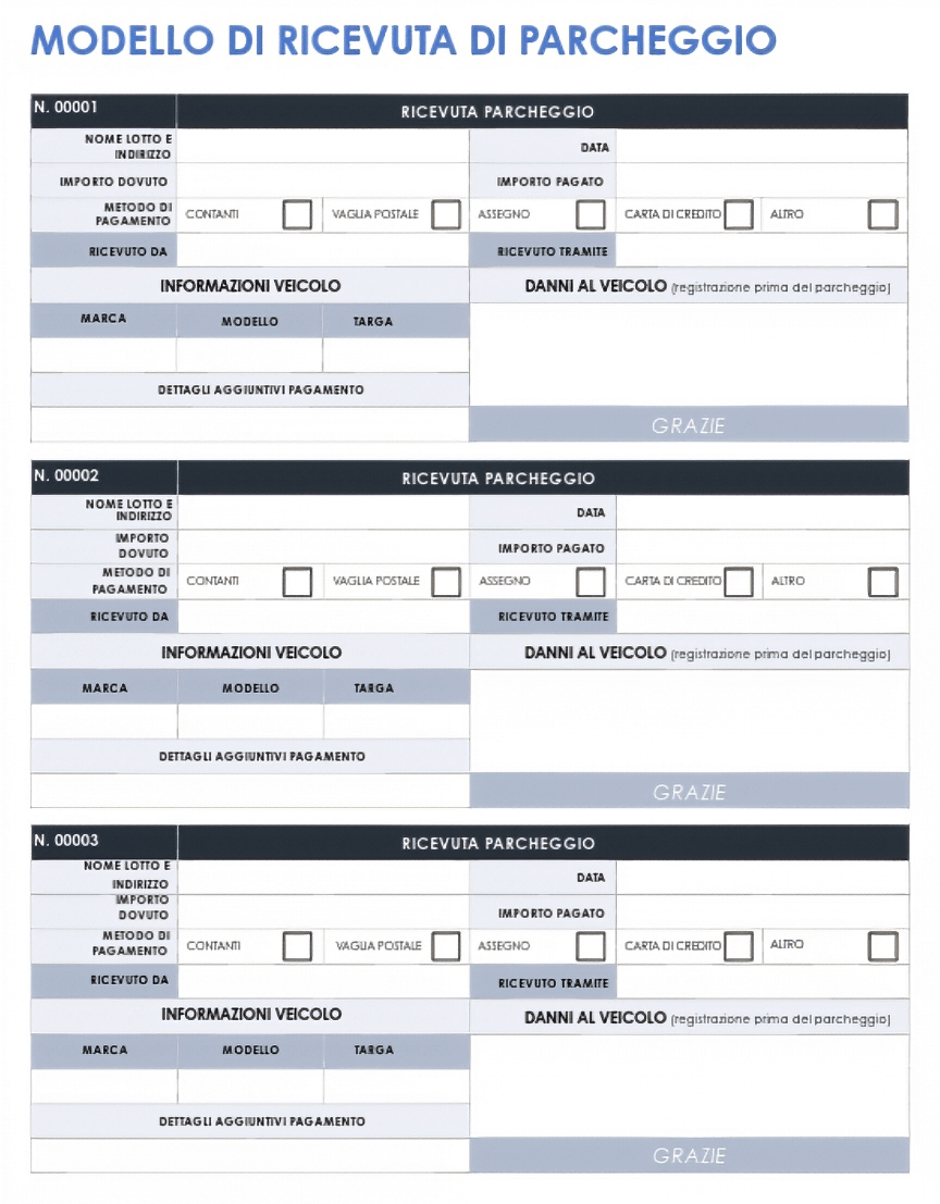  Modello di ricevuta di parcheggio