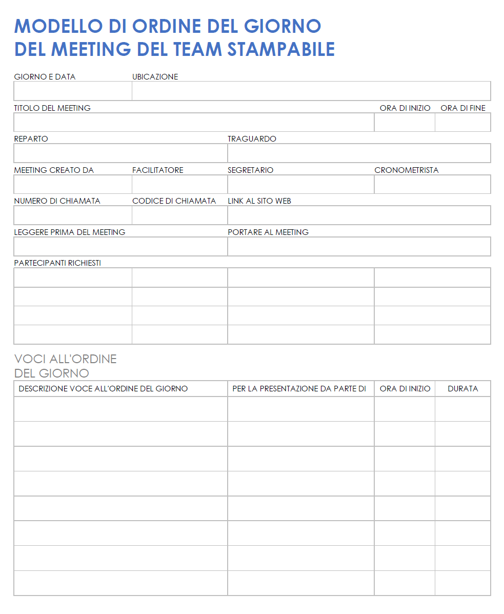  Modello stampabile di agenda della riunione di squadra