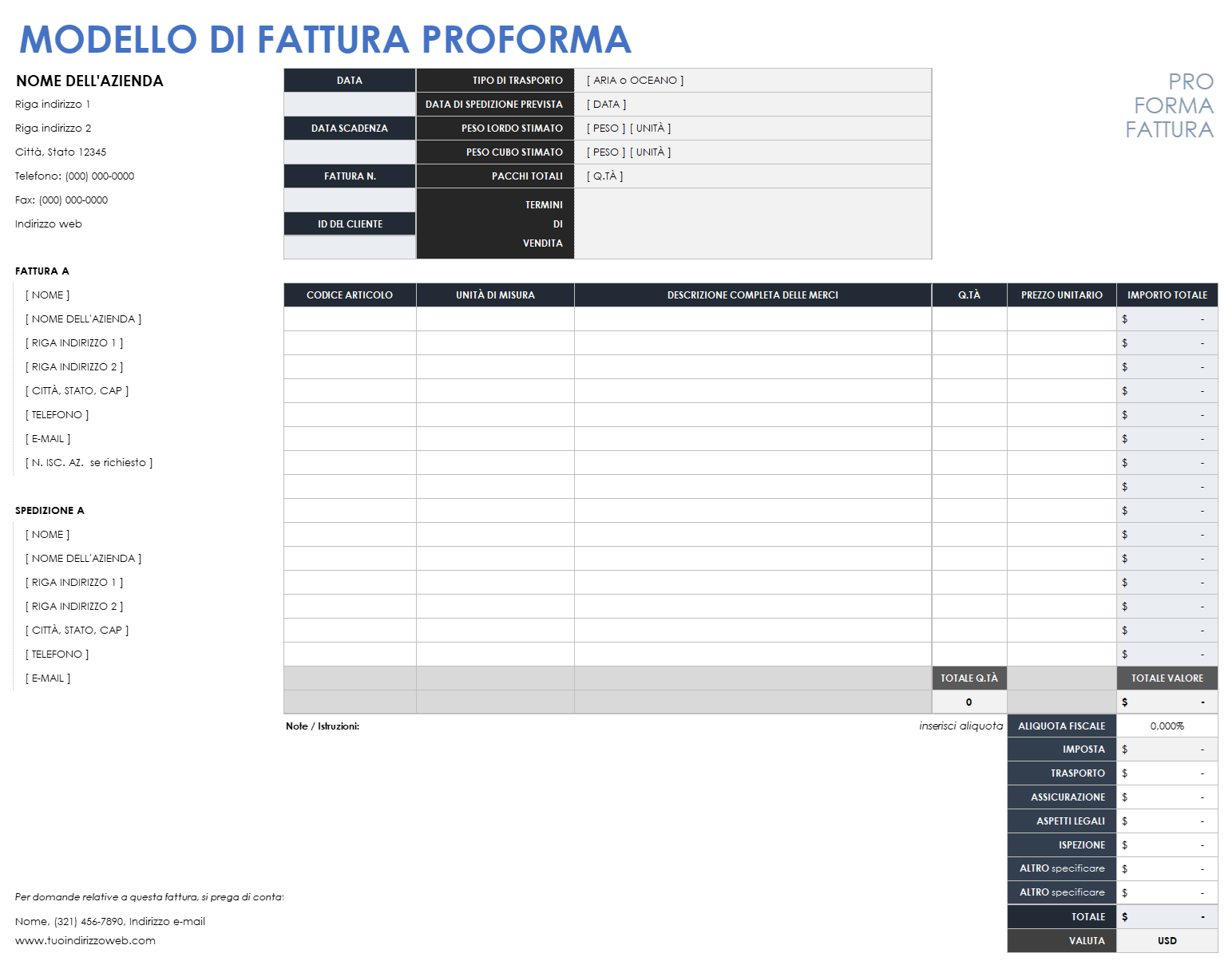  Modello di fattura pro forma