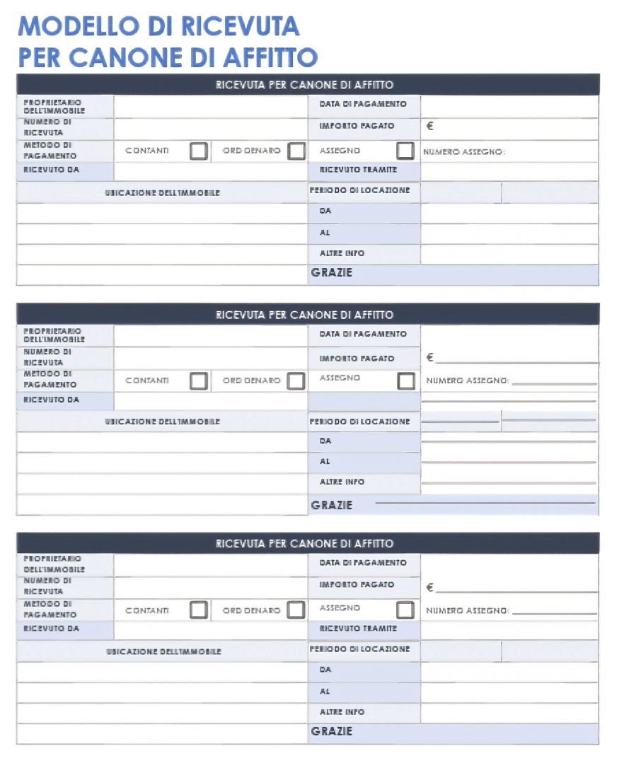  Modello di ricevuta di affitto