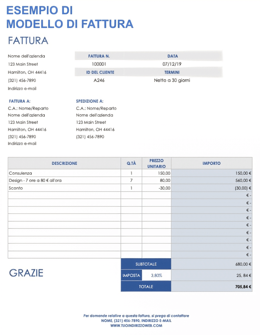  Modello di fattura di fatturazione campione