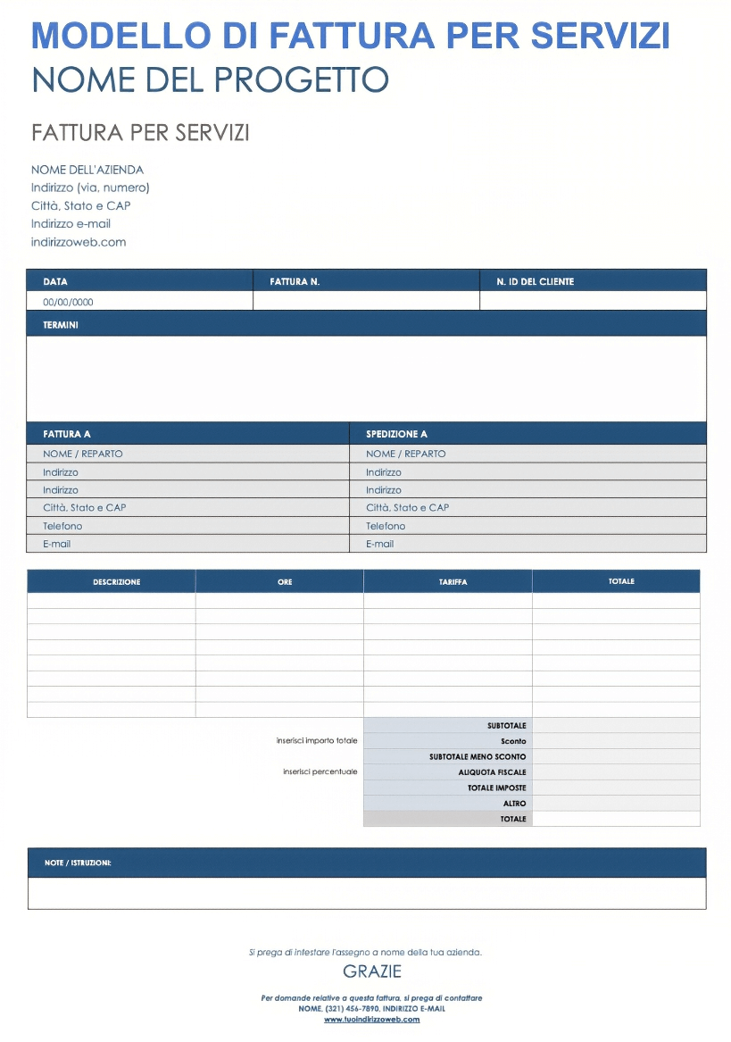  Modello di fattura di servizio