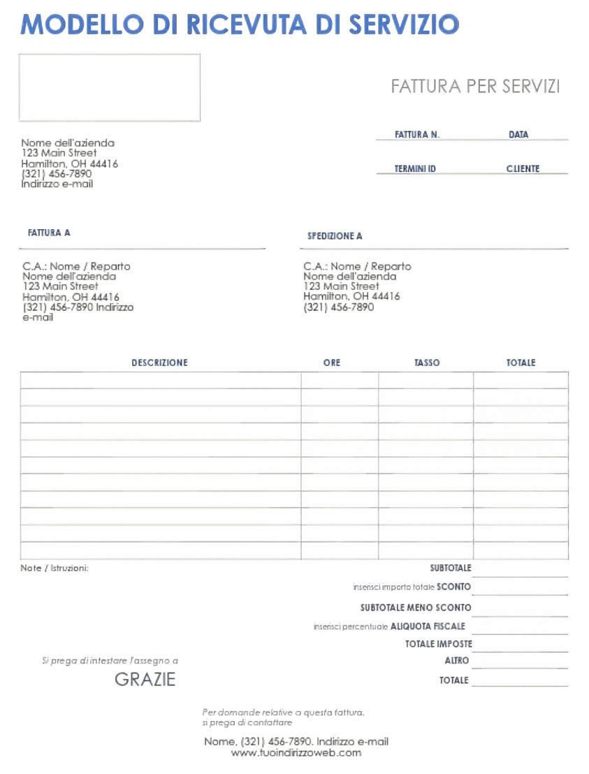  Modello di ricevuta di servizio