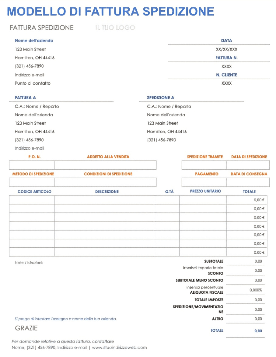  Modello di fattura di spedizione