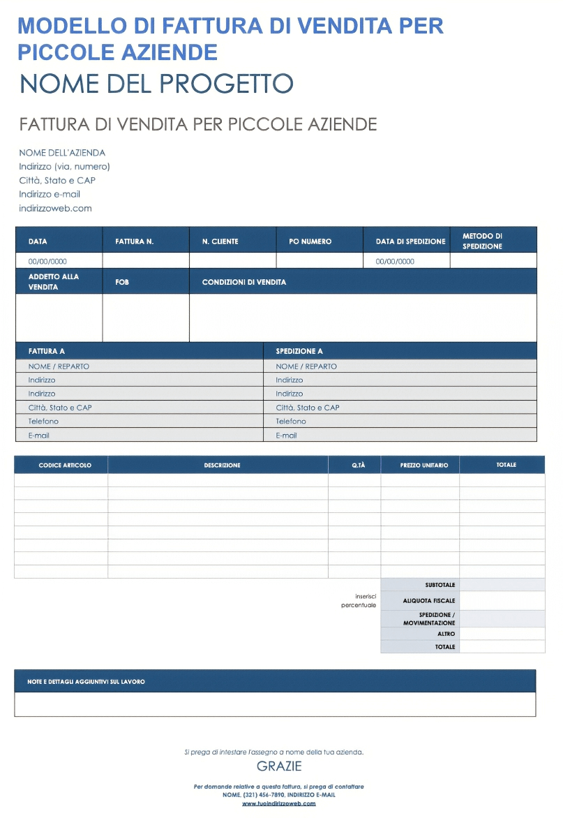  Modello di fattura di vendita per piccole imprese