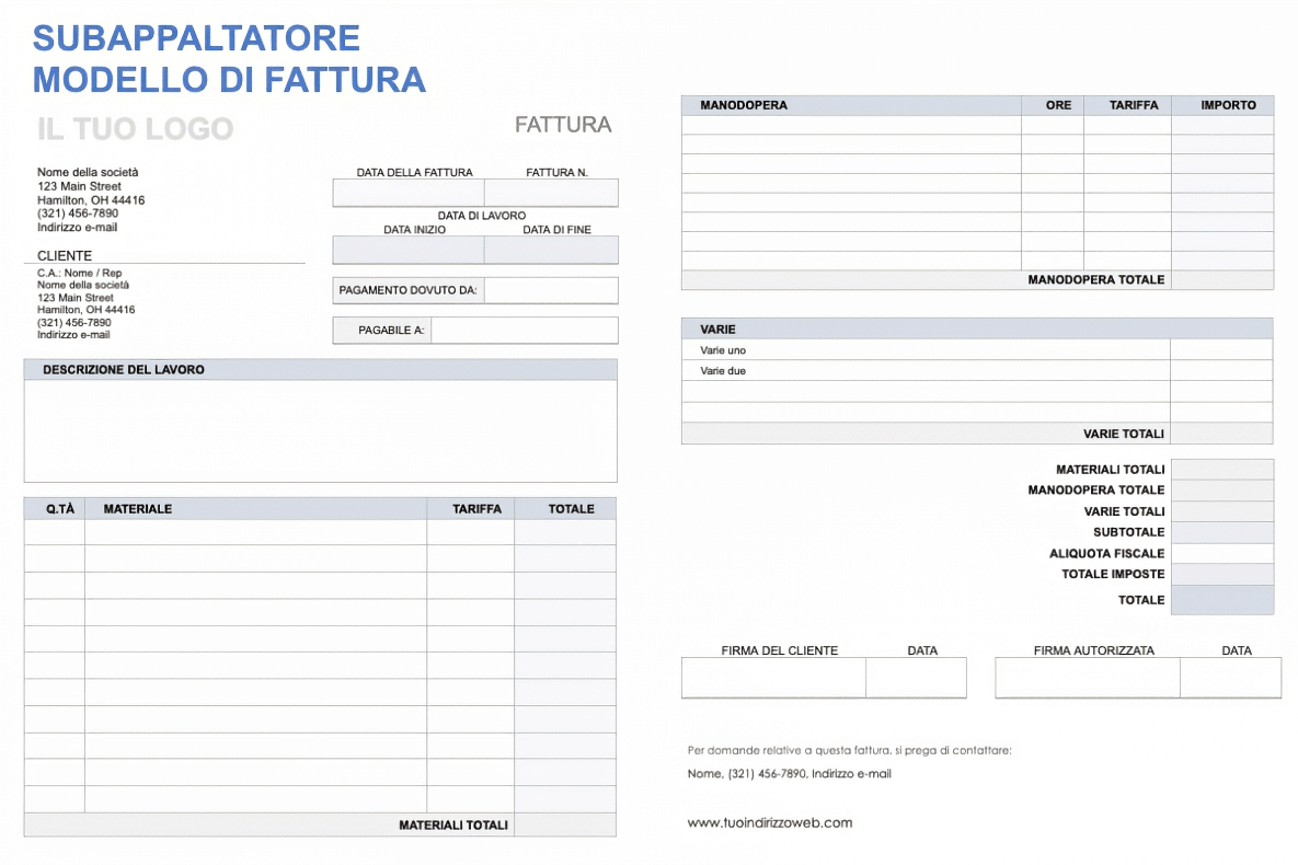  Modello di fattura subappaltatore