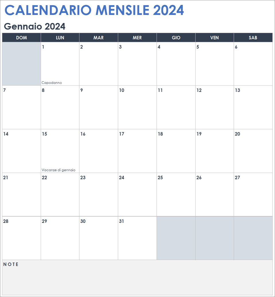  Modello di fogli Google per calendario mensile 2024