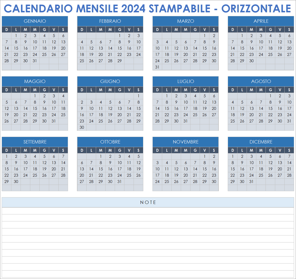  Modello di calendario mensile stampabile 2024