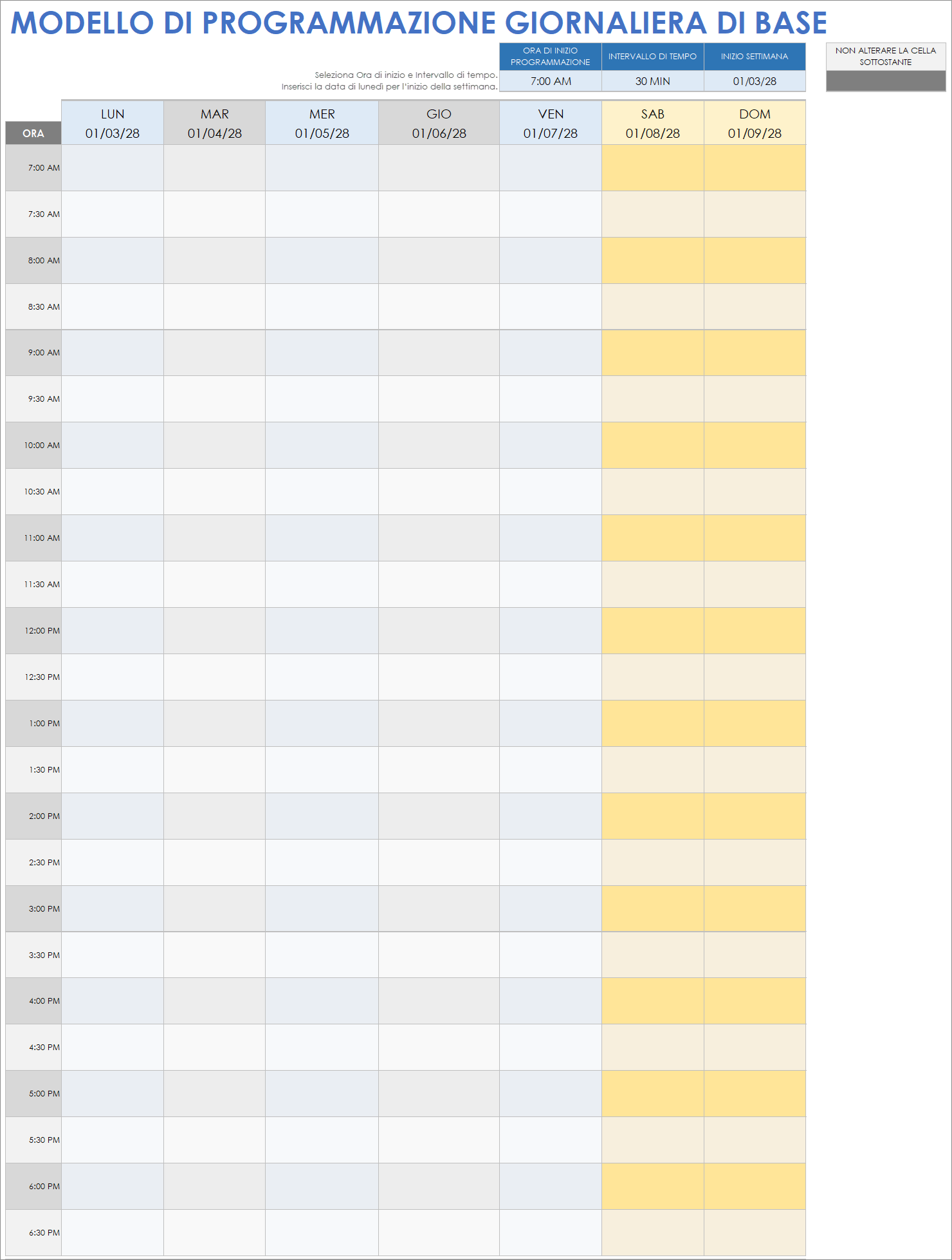  Modello di pianificazione giornaliera di Fogli Google di base