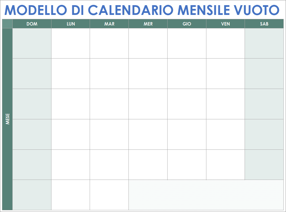  Modello di calendario mensile vuoto