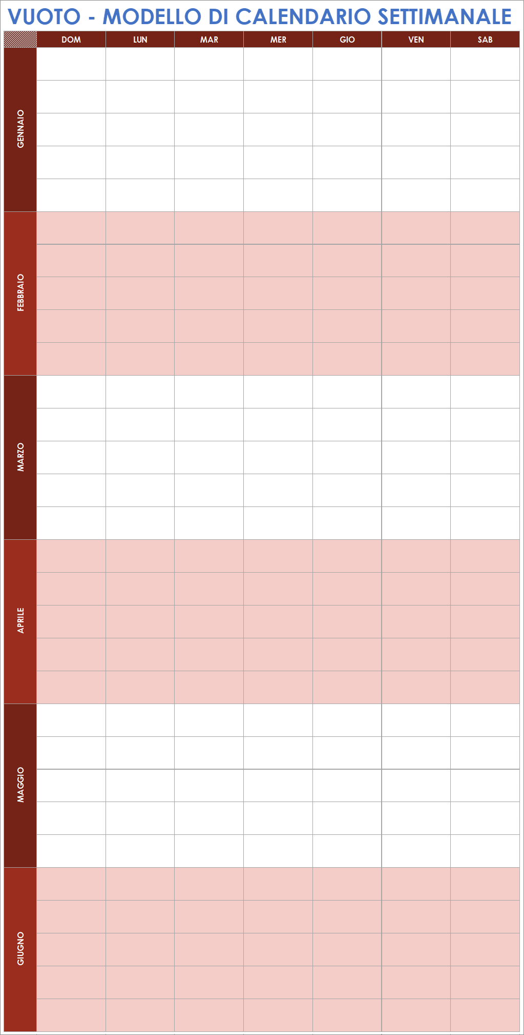  Modello di calendario settimanale vuoto